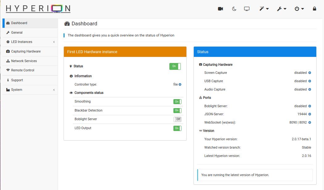 Hyperion Web Configuration - Dashboard
